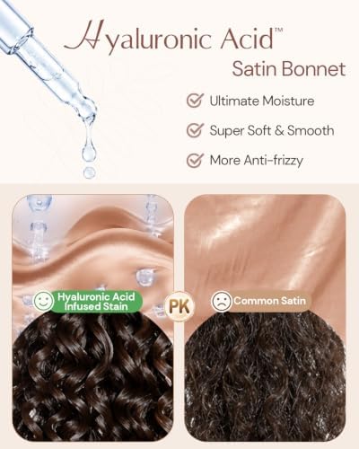 BONNET QUEEN Silk Bonnet for Sleeping Women HYALURONIC Acid Reversible Double Layer Satin Bonnet Night Sleep Cap Wrap for Curly Hair with Adjustable Tie Band & Scrunchie, Champagne & Brown - Image 3