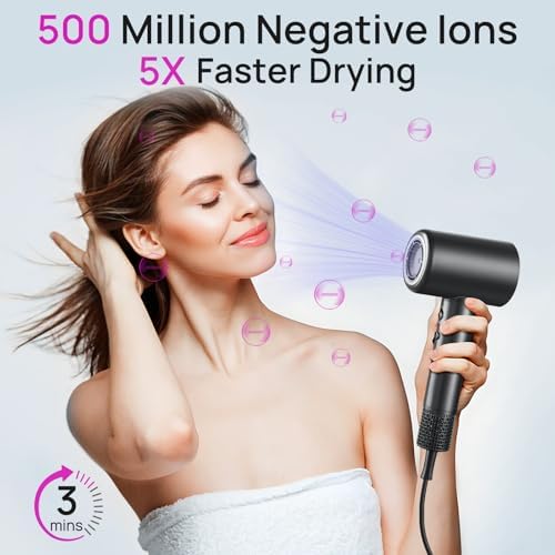 CONFU Hair Dryer, 110000 RPM Fast Drying Blow Dryer with Magnetic Diffuser and Concentrator, Professional Lightweight Ionic Hair Dryer for Women and Men Black - Image 2