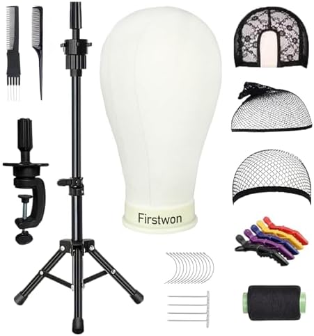 22 Inch Wig Head Mannequin Head for Wigs, Wig Stand with Head for Hair Styling Practice Display Wigs Making Tripod Stand with T Pins Set by Firstwon