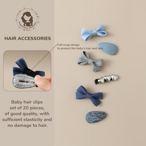 Baby Girls Hair Clips Bows Set 20 Pack 2'' Handmade Toddler Hair Accessories, Infant Fully Covered Barrettes for Kids Fine Hair - Image 2