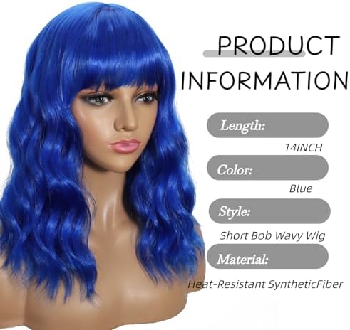 Sebas Pastel Bob Wig with Bangs, loose wavy Synthetic Cosplay Wig (Blue) - Image 2