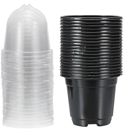 PATIKIL Nursery Pots with Humidity Dome, 20 Sets 3.5" Plastic Gardening Pot Planting Container Cups Plant Starting Pots with Drainage Holes, Black by PATIKIL