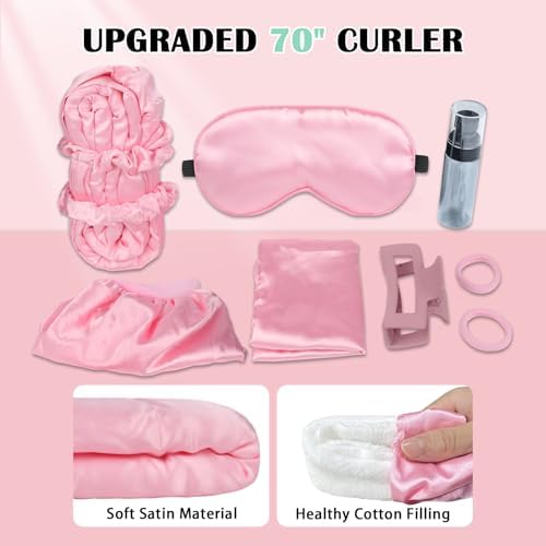 Gwabee Satin Heatless Curls Overnight Hair Curlers to Sleep In Hair Curler Rollers No Heat Hair Wrap for Curls Headband, 70" Satin Heatless Curling Rod Set for Women Long Waves Hair Volume-Pink 10PCS - Image 3
