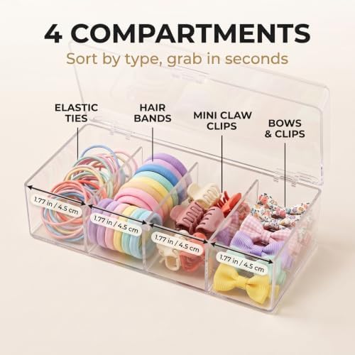 JessLab Hair Accessories Organizer for Girls Bows, Hair Clip, 4 Compartment - Image 3