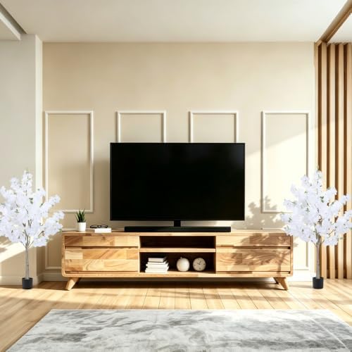 2 Pack White Artificial Cherry Blossom Tree, 4FT Faux Sakura Flowers Decor - Image 6
