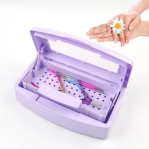 Nail Tool Sterilizer Box, Plastic Sterilizing Tray, Plastic Clean Sterilizing Box Storage Organizer for Nail, Tweezers, Eyelash Extensions, Hair Salon, Spa & Cutter Manicure Equipment(Purple) by BOMOQING