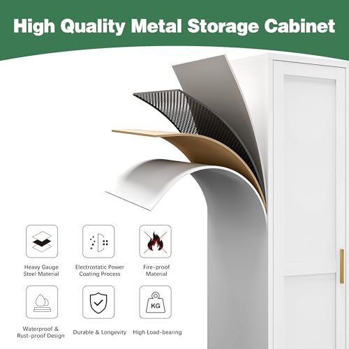 Bevivog Tall Bathroom Storage Cabinet, 67" Narrow Metal Storage Cabinets, Freestanding Tall Linen Cabinet, Slim Kitchen Pantry Cabinets with Shelves - Image 7