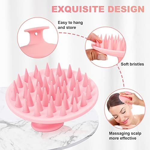 Meartchy Silicone Scalp Massager Shampoo Brush, Scalp Brush for Hair Growth & Dandruff Removal, Hair Scrubber Scalp Stimulator Exfoliator Brush with Soft Bristles for Wet Dry Scalp Care (Pink) - Image 3