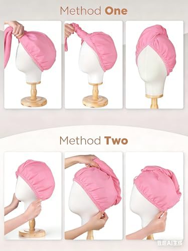 3 Pack Pink Microfiber Hair Towel Wrap with Bear Button, Super Absorbent Quick Dry Hair Turban for Women,Soft Hair Drying Cap for Long Thick Curly Hair, Shower Bath Travel Hair Wrap - Image 3
