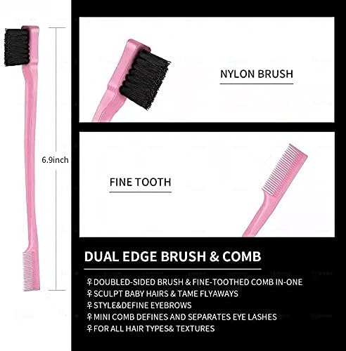 3 Pieces Hair Styling Comb Set Teasing Brush Rat Tail Comb Edge Brush for Edge&Back Brushing, Combing, Slicking Hair for Women (Pink) - Image 3
