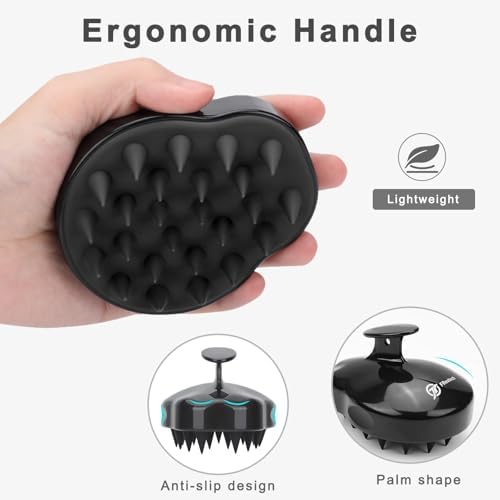 FREATECH Scalp Scrubber Scalp Massager Hair Growth, Shower Shampoo Brush with Silicone Bristles for Dandruff Removal and Hair Care, Wet & Dry Hair Massager Scalp Exfoliator for Men Women Kids，Black - Image 3