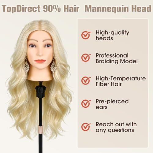 90% Human Hair Mannequin Head,26''Beige Blonde Real Hair Mannequin Head,Cosmetology Manikin Head Doll Hair Styling Hairdressing Practice Training Wig Head with Clamp Holder and Tools - Image 5