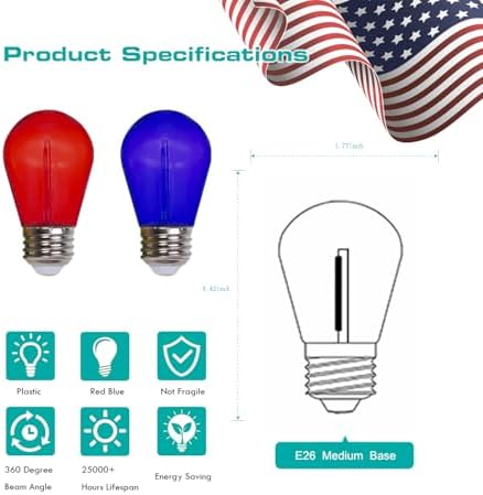 Visther 1W S14 LED String Light Bulbs for Christmas Decorations(Red, Blue) - Image 2