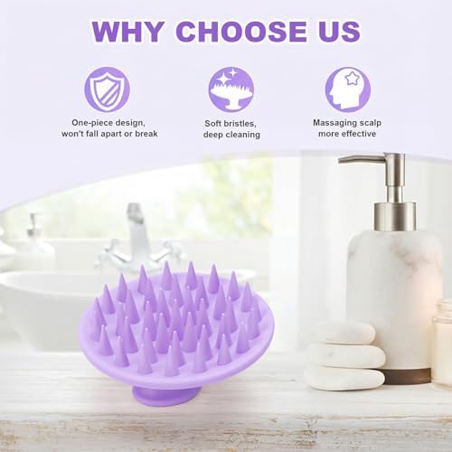 Silicone Scalp Massager Shampoo Brush, Scalp Brush for Hair Growth & Dandruff Removal, Hair Scrubber Scalp Stimulator Exfoliator Brush with Soft Bristles for Wet Dry Scalp Care (Light Purple) - Image 6