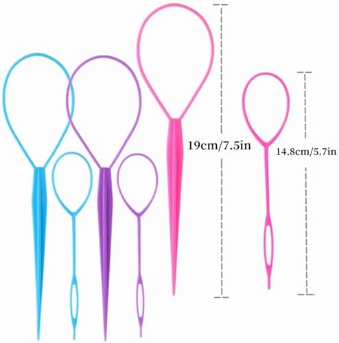 Schembo Topsy Tail Hair Tool Set - 6pcs Loop Styling Tool, Ponytail Pull Through, Two Sizes, 3 Colors (Pink/Purple/Blue) for Women, Girls & Kids - Image 4