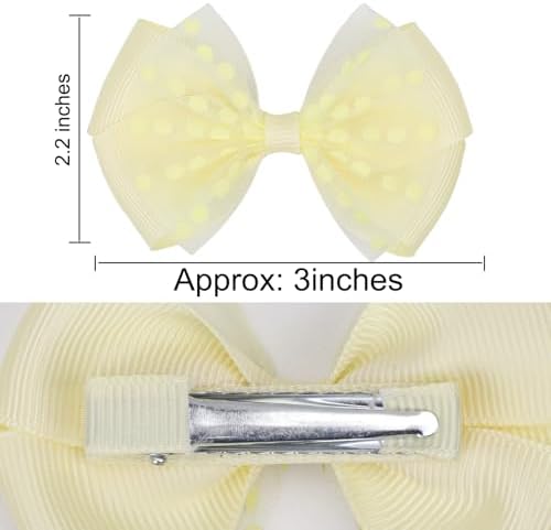 Tiny 3 Inch Dot Organza Double Hair Bow Clips - Cute Lined Boutique Alligator Hairpin for Girls, Toddlers, and Little Teens - Kids Barrettes Set of 2 Small Stylish (Yellow) - Image 4