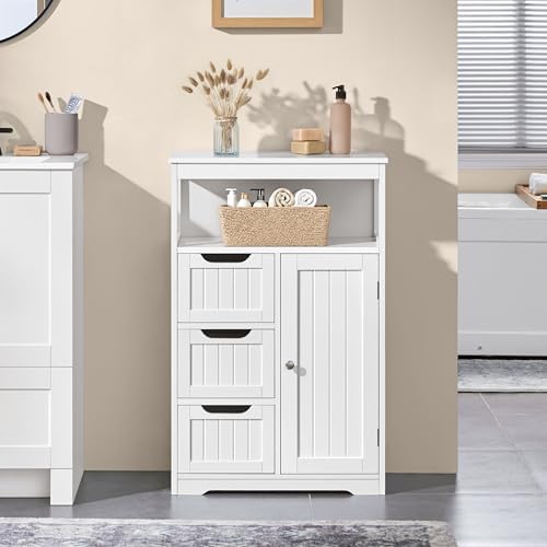 Yaheetech Small Freestanding Bathroom Storage Cabinet with 3 Drawers, White - Image 2