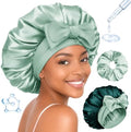BONNET QUEEN Silk Bonnet for Sleeping Women HYALURONIC Acid Reversible Double Layer Satin Bonnet Night Sleep Cap Wrap for Curly Hair with Adjustable Tie Band & Scrunchie, Sage & Dark Green by BonnetQueen