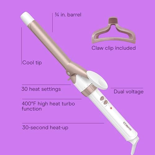 Conair Curling Iron w/Claw Clip, 3/4-in. Width, White/Rose Gold - Image 2