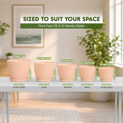 Plant Pots Indoor with Drainage, 5 Pack Multi-Size Planters Set, Pink - Image 2