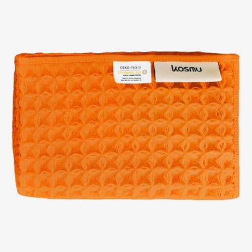Luxury Organic Japanese Cotton Waffle Bath Towel | Thick, Absorbent, Quick Dry Bathroom Towels for Shower, Sauna, Onsen| Hotel & Spa Quality, Gift-Ready (Coral Orange, Face Towel, 16" x 16") by KOSMU