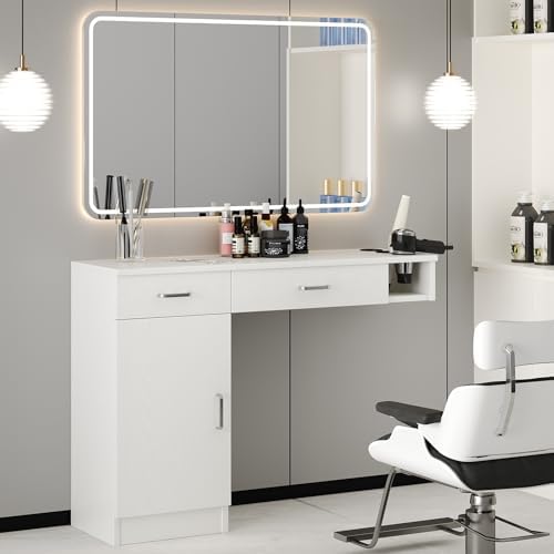 4ever2buy White Salon Stations for Hair Stylist, Wall Mount Barber Station by 4ever2buy