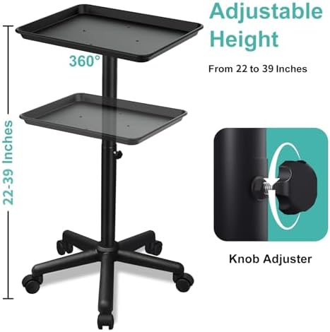 Salon Tray on Wheels, Salon Rolling Tray with Adjustable Height - Image 2