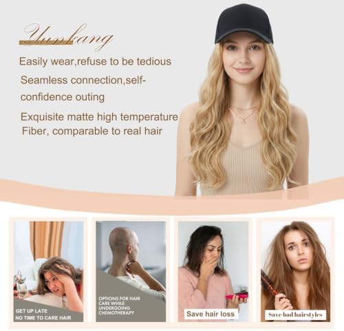 Hat Wig Baseball Cap Hat with Long Wavy Wig Layered Highlights Blonde Hair - Image 6