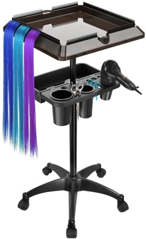 Salon Tray Cart with Extra Storage Space, Salon Rolling Tray, Adjustable Height Salon Tray on Wheels, Removable Hair Extension Tool Tray for Hairdressers, Color Tray for Salon Home Use by Johgee