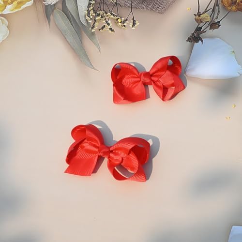 2 PCS 3inchs Hair Bows for Girls Grosgrain Ribbon Hair Bow Alligator Clips Hair Accessories for Baby Girls Toddlers(Red) - Image 7
