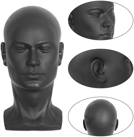 Black PVC Male Mannequin Head Professional Training Head Bald Manikin Head with Shoulder for Display Headphone Game Console Hats Wigs Jewellery Glasses Facemask Caps Model Head - Image 4