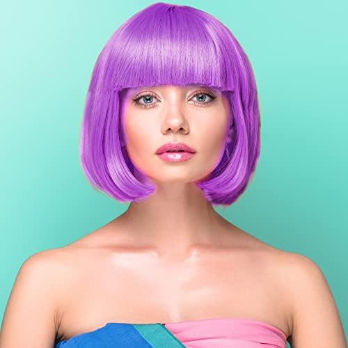 MIAHART Purple Short Bob Wig and Sunglass Set, Neon Colored Wigs Sunglass Pack Costume Colorful Cosplay Wigs Daily Party Hairpieces for Bachelorette Neon Party Favors Halloween Decorations Supplies - Image 6