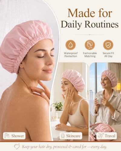 Edoneery Shower Caps for Women Reusable Waterproof, Shower Hair Cap - Image 4
