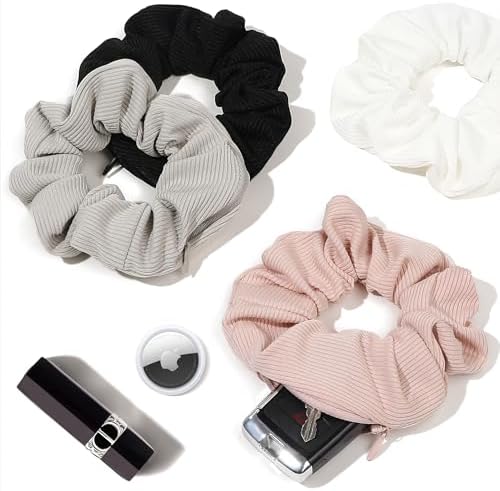Pocket Scrunchies Hair Ties with Hidden Zipper Scrunchy Ponytail Holder Secret Compartment Items by Ivyu