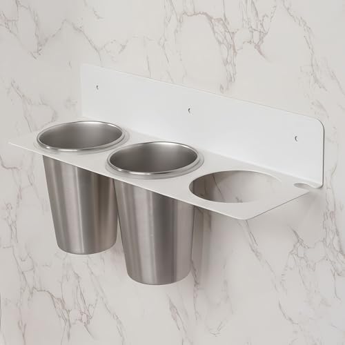 Hair Tool Organizer Wall Mount, Stainless Steel Hair Tool Holder with 2 Heat-Resistant Cups, Curling Iron Holder for Vanity, Hot Tools Organizer with PVC Ring,Hair Dryer Holder for Bathroom, BANJEKT - Image 7