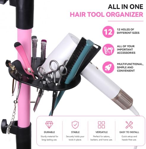 ZQIAN BEAUTY 55 Inch Heavy-duty Wig Head Stand, Adjustable Metal Mannequin Head Stand Tripod For Hairdressing Training Head, Wig Stand Tripod with Tool Tray (Pink, Mannequin Head Not Included) - Image 4