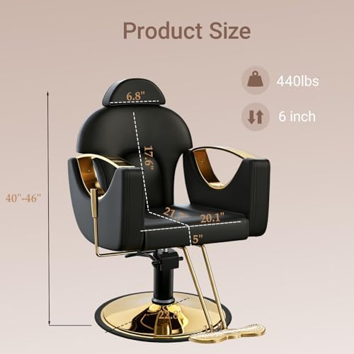 Black Salon Barber Chair for Hair Stylist, Professional Reclining Hydraulic Styling Chair with Heavy-Duty Pump, All Purpose Hairdresser Chair for Barbershop, Braiding, Shampoo, Spa, Salon Equipment - Image 3