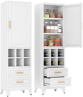 67" Tall Metal Pantry Cabinet, Narrow Freestanding Storage Cabinet, White by pozdeg