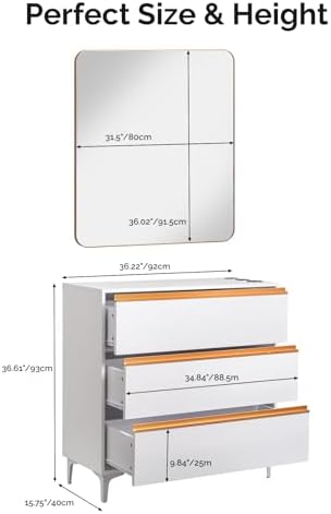 OmySalon Salon Station for Hair Stylists, Barber Free Standing Styling Cabinet with 3 Drawers, Square Mirror & Hair Dryer Holders, Modern White Gold Beauty Dresser for Salon, Spa, Home - Image 5