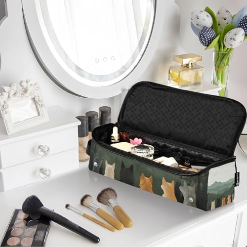 Hair Tools Travel Bag with Heat Resistant Mat Detachable 2-in-1 Curling Iron Travel Case Hot Tools Organizer for Straightener Flat Iron Cute Wolves Back and Green Mountain - Image 7