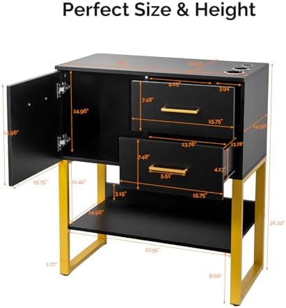 OmySalon Professional Barber Station, Salon Stations for Hair Stylist, Storage Cabinet with 3 Hair Dryer Holders, 2 Drawers, Hairdressing Organizer Table for Beauty Spa Barbershop Home, Black Gold - Image 6