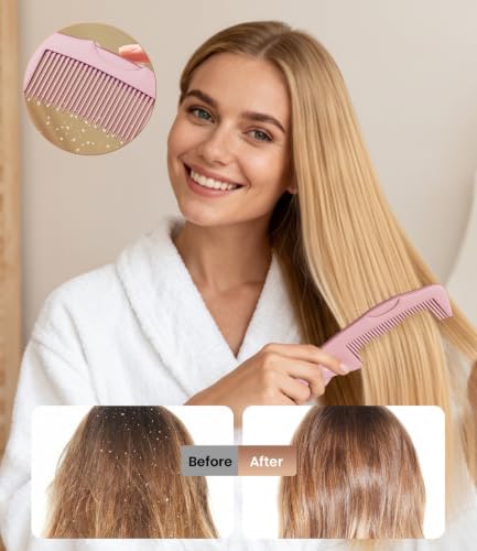 Dandruff Comb Removal 2PC Hollow Fine Tooth Scalp Detox Hair Care Tool Pink - Image 2