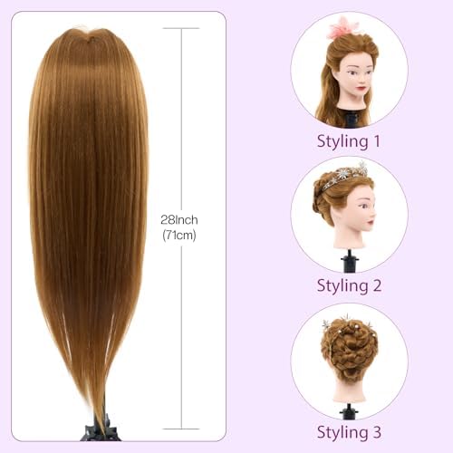 Mannequin Head 80% Human Hair with Tripod Stand, 28 Inch Cosmetology Manikin Head Braiding Mannequin Head with stand, Hairdressing Training Practice Doll Head for Hair Styling with Table Clamp - Image 6