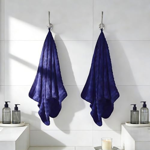 COZYART Lint Free 8 Pcs Bathroom Towels Set Ultra Soft Microfiber Navy Blue - Image 7