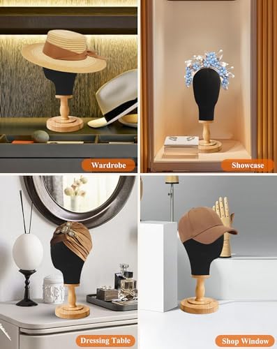 CHADWICK 21-Inch Linen Wig Head Stand with Wood Base, Black - Image 6