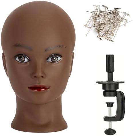 Bald Mannequin Head Brown Female Professional Cosmetology Training Mannequin-Bald for Wig Making and Display Hat Helmet Glasses Display Head Model with Free Clamp Stand by Unknown