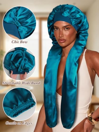 1+2 Satin Pantyhose Bonnet for Braids, Long Hair Bonnet for Women Sleeping - Image 4