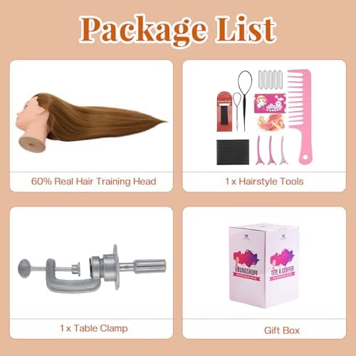 28Inch Mannequin Head with 80% Real Human Hair - Doll Head for Hair Styling Braiding Curling,Cosmetology Mannequin Head with hair with Table Clamp Hair Styling Set (Blonde) - Image 5