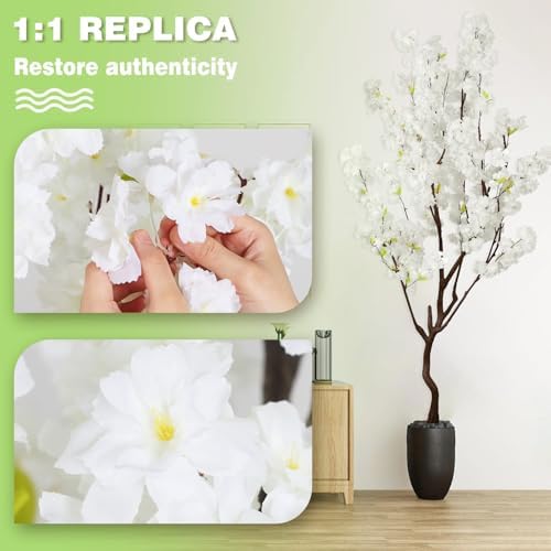 Faux White Cherry Blossom Tree 7ft(84in) Fake Cherry Sakura Plant - Image 6