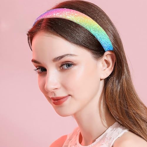 Headbands for girls Women 6Pcs Glitter Rainbow Headband Women Girls Sparkly Headband Gold Pink White Purple Hairband for Girls Hair Accessories for Party Holiday Back to School - Image 7